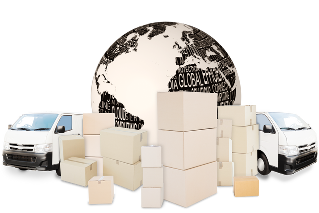 Transparent Illustration of Globe, Delivery Vans, and Boxes For International Shipping - Download Free Stock Videos Pikwizard.com