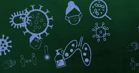 Coronavirus COVID-19 Icons on Green Chalkboard Background - Download Free Stock Images Pikwizard.com