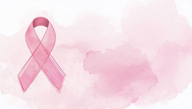 Pink Awareness Ribbon With Watercolor Wash on Light Background