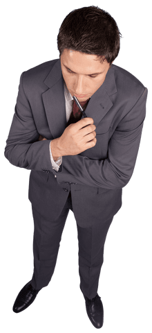 Transparent Overhead View of Thinking Businessman in Suit