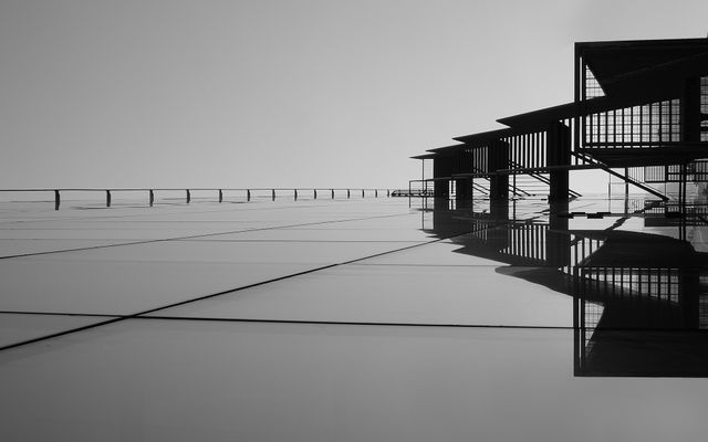 Abstract Architectural Geometry from Low Angle in Black and White - Download Free Stock Photos Pikwizard.com