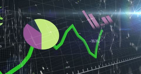 Dynamic financial infographic with moving green graph line