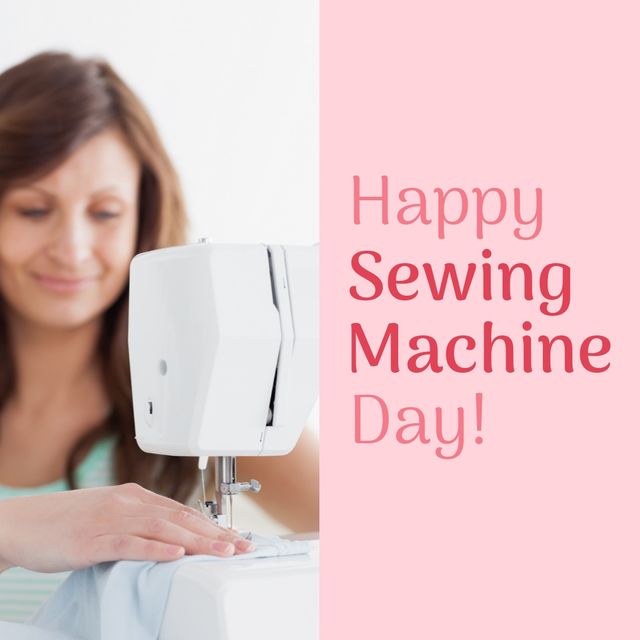 This image is ideal for promoting Sewing Machine Day and celebrating the art of sewing. It can be used on social media, blogs, or websites focused on DIY crafts, handmade clothes, or textile work. It conveys happiness and passion towards this creative hobby.