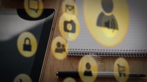 Digital Workspace with Technology and Communication Icons