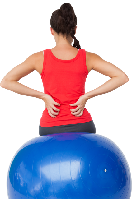 Transparent Gym Workout Woman Sitting on Blue Exercise Ball Arms on Back - Download Free Stock Videos Pikwizard.com