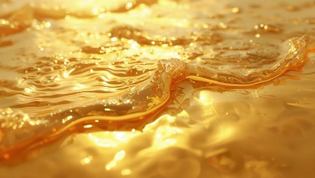 Shimmering golden liquid surface reflecting warm light