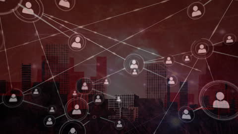 Digital Network Connections Over Urban Cityscape