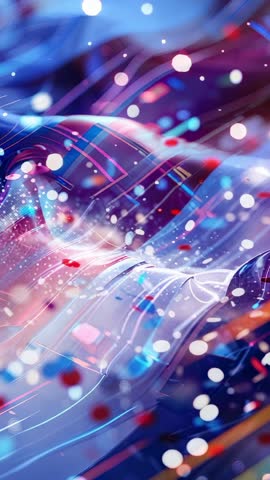 Neon circuit wave rippling through cyberspace looping vertical technology background