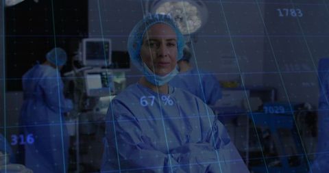 Female Surgeon Leading Medical Team with Augmented Reality Overlay