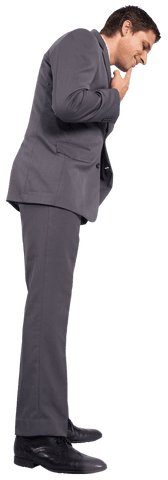 Businessman Pondering with Thoughtful Gesture on Transparent Background