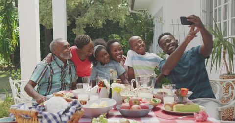 Happy Family Group Taking Selfie During Outdoor Meal - Download Free Stock Images Pikwizard.com