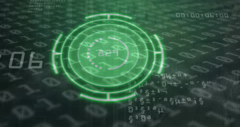 Neon Digital Interface with Binary Code Background