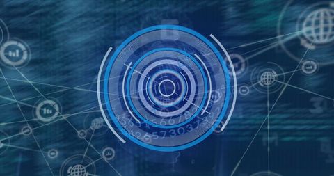 Futuristic Digital Interface with Circular Scanner and Network - Download Free Stock Images Pikwizard.com