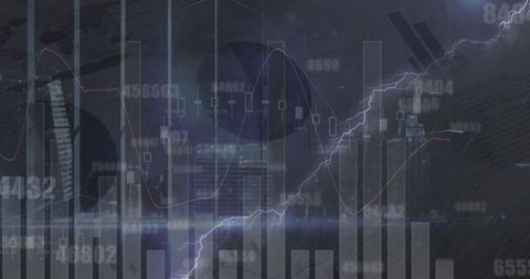 Urban Skyline with Financial Volatility and Lightning Bolt - Download Free Stock Images Pikwizard.com