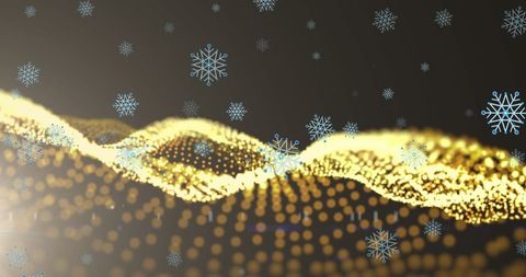 Snowflakes Falling Over Glowing Golden Wave Dynamics - Download Free Stock Images Pikwizard.com