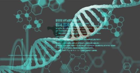 DNA Over World Map with Digital Codes Representing Global Technology