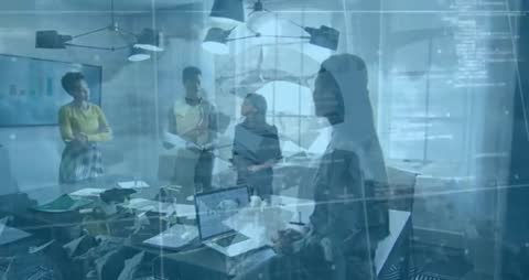 Team Collaborating with Technology in Corporate Office Setting