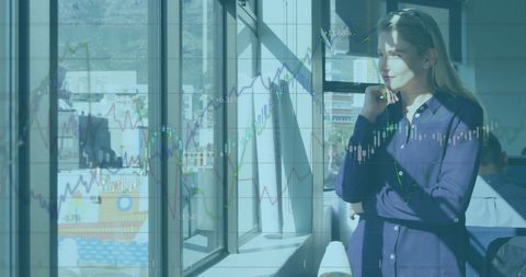 Businesswoman Analyzing Financial Data Trends Over Blocuity Trends