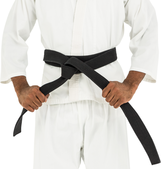 Mid Section Martial Artist Tightening Black Belt Transparent Background - Download Free Stock Videos Pikwizard.com