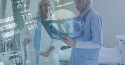 Diverse Doctors Analyzing X-Ray with Infographic Overlay in Hospital - Download Free Stock Images Pikwizard.com