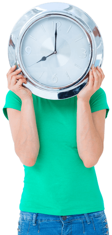 Woman Holding Large Transparent Clock Mysterious Concept