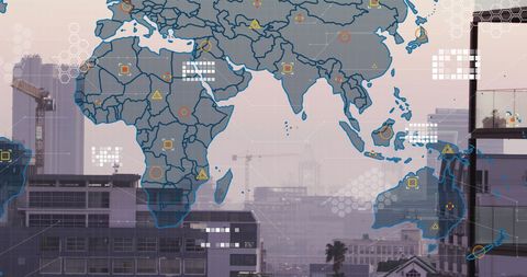 Global Networking and Technology over Cityscape - Download Free Stock Images Pikwizard.com