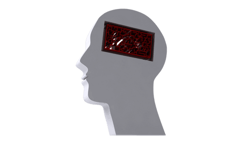 Digital Head Illustration with Labyrinth on Transparent Background