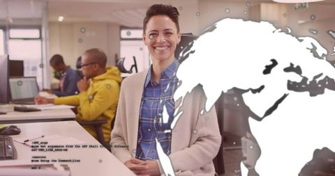 Smiling Professional Woman Leading Software Team in Modern Office