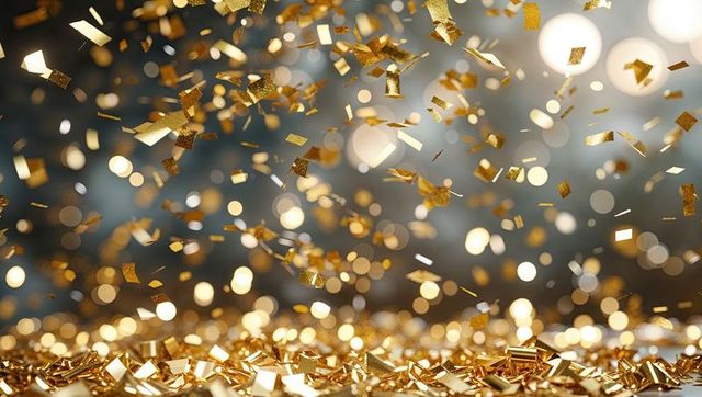 Glittering Gold Confetti Falling at Festive Celebration
