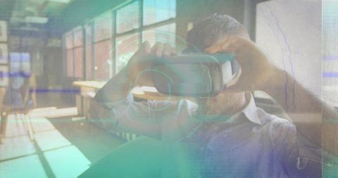 Futuristic Young Professional Experiencing Virtual Reality Technology