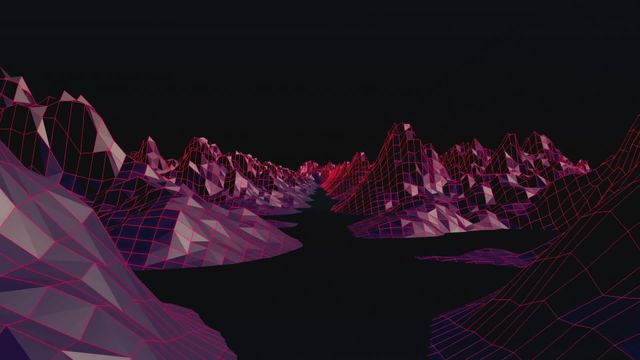 Dynamic and colorful animation of a digital landscape with neon grid patterns depicting a futuristic terrain. Perfect for use in sci-fi and tech-themed visuals, video game backgrounds, virtual reality environments, or digital interface presentations.