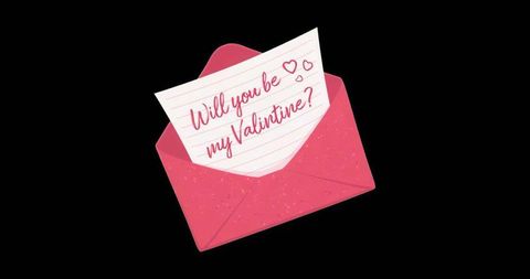 Glittery pink envelope with romantic valentine's message