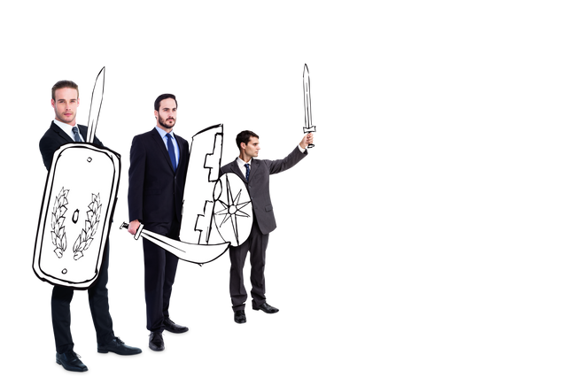 Businessmen Holding Swords And Shield Illustrations Transparent Background - Download Free Stock Videos Pikwizard.com