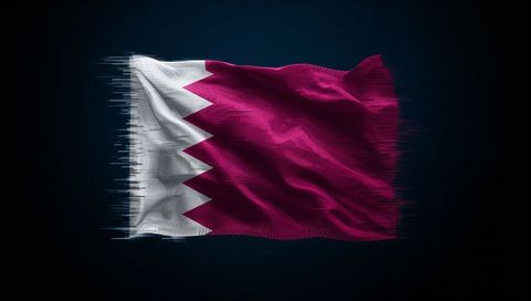 Qatar Flag Waving with Digital Glitch Effect and Textured Fabric Folds on Dark Background
