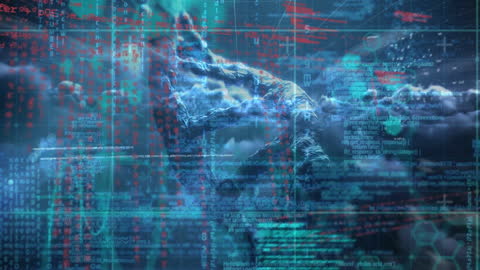 Futuristic DNA Technology Overlay with Data and Clouds