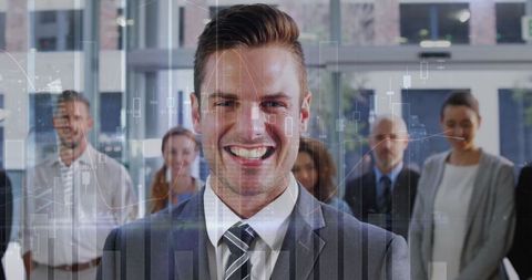 Confident Business Executive with Financial Graph Overlay