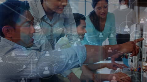 Business Team Collaboration with Digital Network Overlay