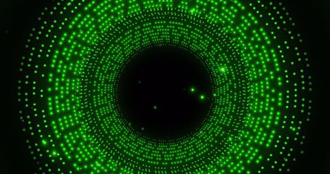 Glowing green circles with digital light movement