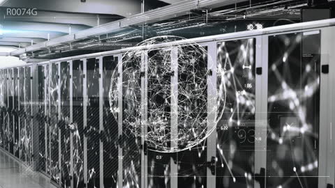 Digital Globe and Data Overlays in Modern Server Room