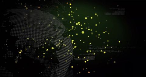 Futuristic Digital Globe with Floating Particles and Code Fragments