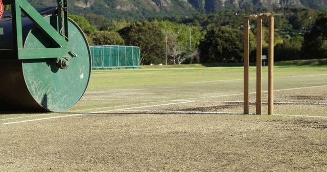 Preparing Cricket Pitch for Match with Rolling Machine - Download Free Stock Images Pikwizard.com