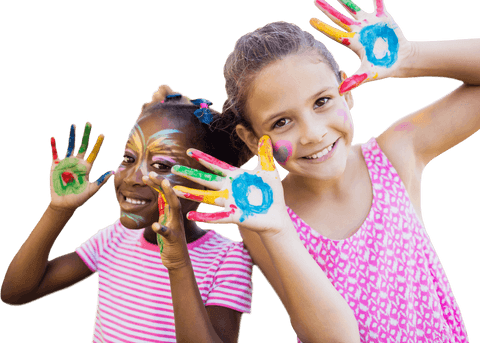 Happy Children Displaying Colorful Painted Hands with Transparent Face Designs - Download Free Stock Videos Pikwizard.com