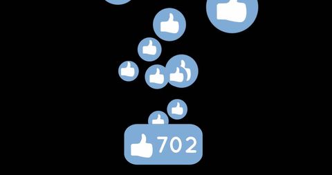 Social media like icons floating with counting numbers on black background