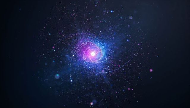 Rotating Luminous Spiral Nebula with Pink Core, Cosmic Glow and Particle Filaments