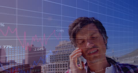 Man Talking on Smartphone with Financial Data Overlay