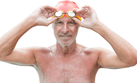 senior man adjusting swim goggles on transparent background - Download Free Stock Videos Pikwizard.com