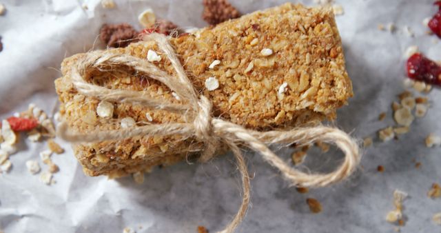 Rustic Granola Bar Tied with Twine on Parchment Paper - Download Free Stock Images Pikwizard.com