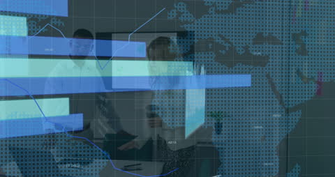 Digital Data Display with Diverse Business Team Collaboration