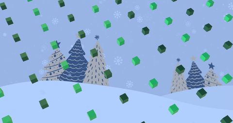 Festive green cubes over winter wonderland background