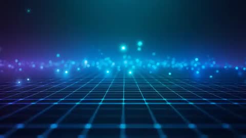 Neon Grid Horizon with Floating Orbs in Futuristic Digital Landscape